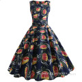 Ärmelloses A-Linien Blumen Schönes Vintage Kleid mit O-Ausschnitt